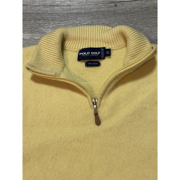 Polo Golf Ralph Lauren Women’s 100% Wool 1/4 Zip Sweater XL Yellow Pullover - Picture 2 of 5